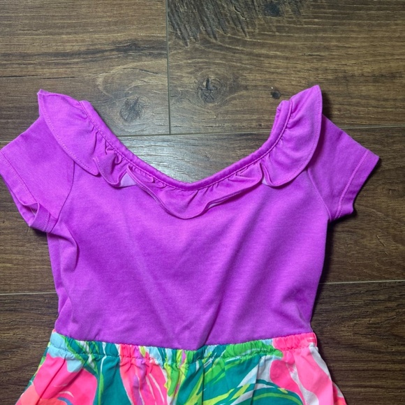 Lilly Pulitzer Girls Brit Dress Paradise Bound Ruffle Purple Pockets Size XS 2-3 - Picture 2 of 13